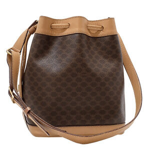 Celine Drawstring Shoulder Bag Macadam Leather Brown